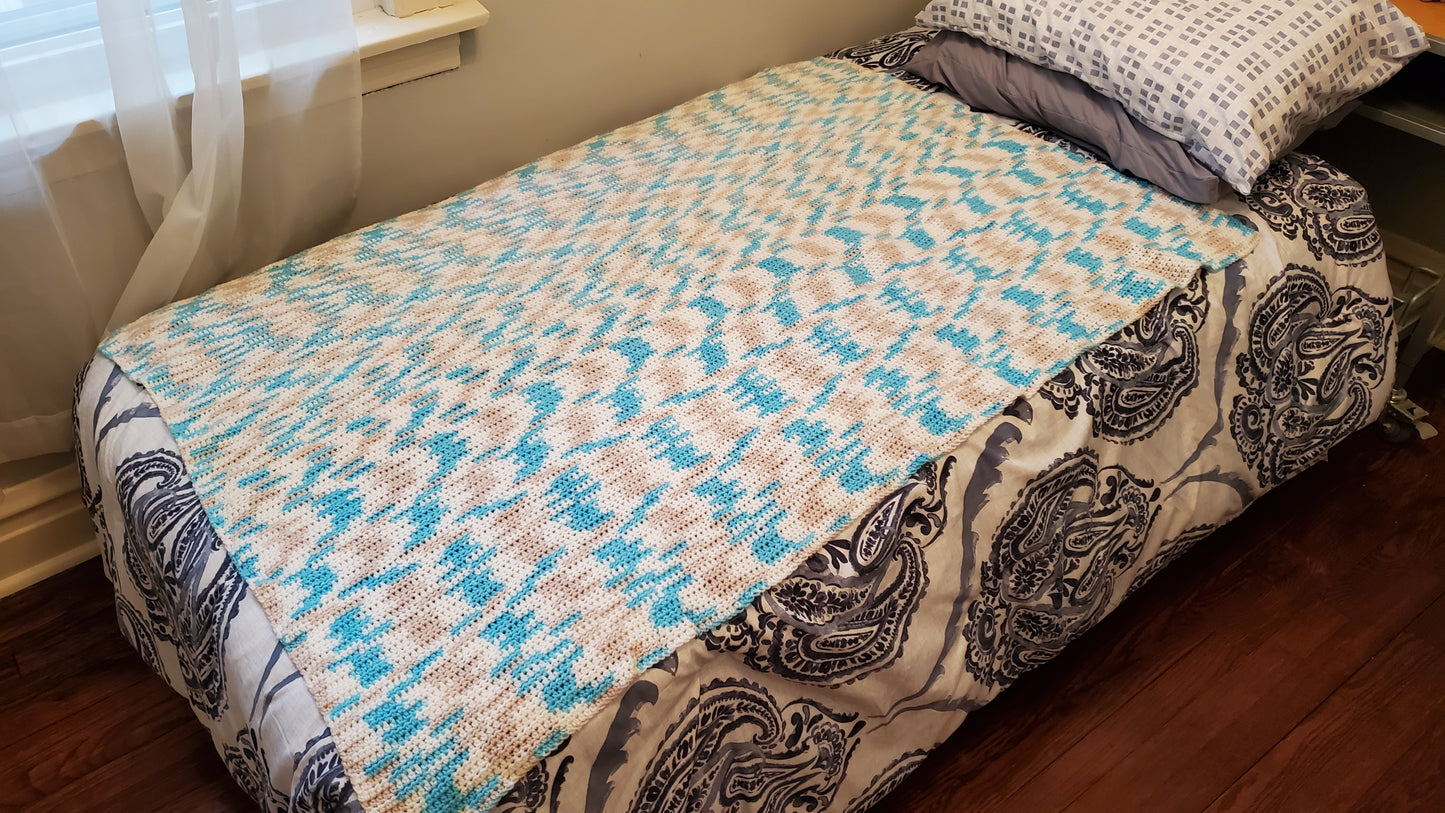 Hdc Blue/Gray/White Afghan