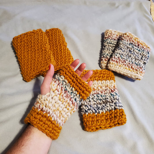 Woolease Fingerless Gloves (Gold Colorful)