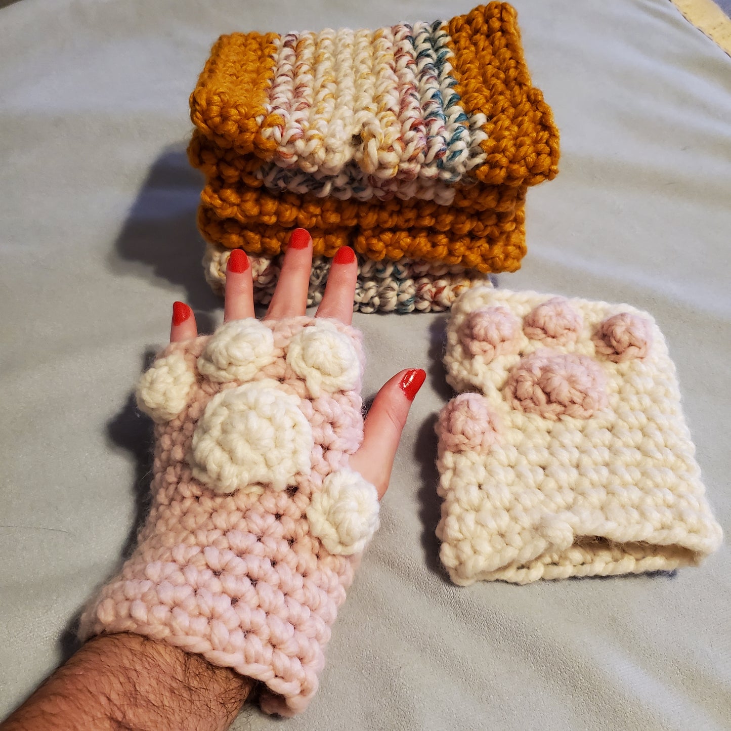 Woolease Fingerless Gloves ( Pink Cat Paws )
