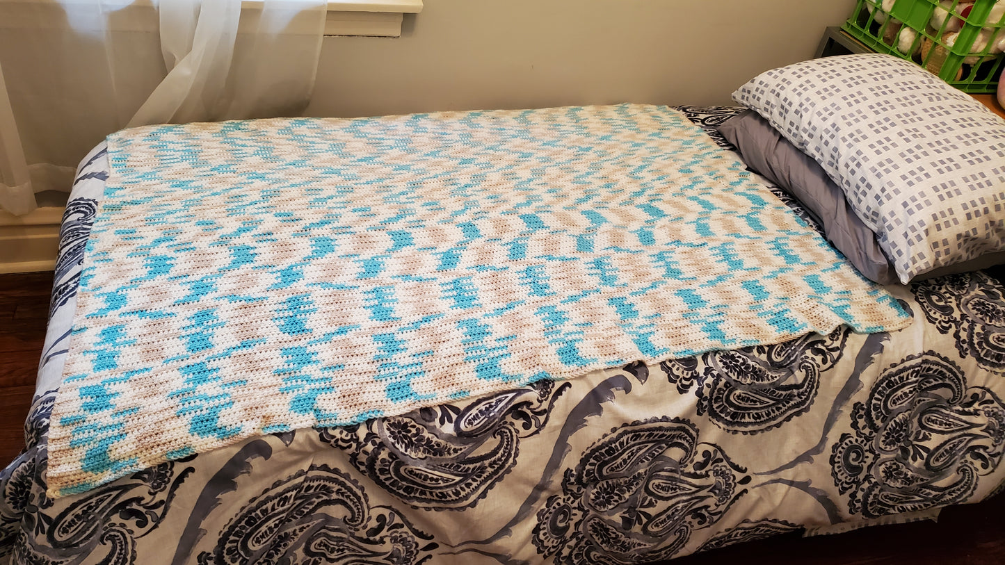 Hdc Blue/Gray/White Afghan