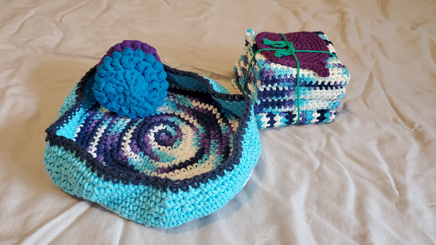 Blue Purple and White Fruit Bowl Set